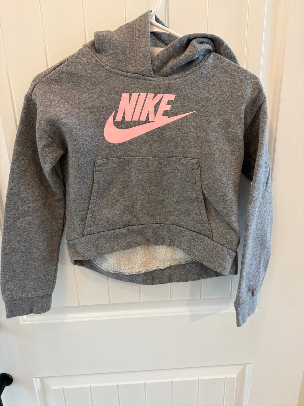 Nike Kids Gray Hoodie with Pink Swoosh Logo